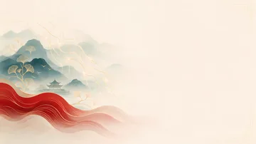 中医技师 水墨山水银杏亭台红绸